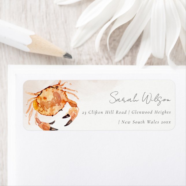 Rust Orange Sand Coastal Crab Nautical Address Label (Insitu)