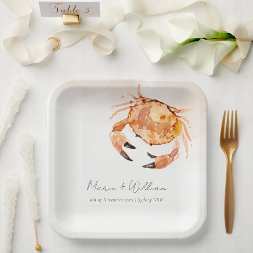 Rust Orange Sand Coastal Crab Nautical Wedding Paper Plates