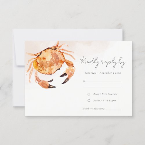 Rust Orange Sand Coastal Crab Nautical Wedding R RSVP Card