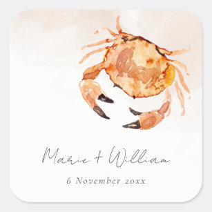 Rust Orange Sand Coastal Crab Nautical Wedding Square Sticker