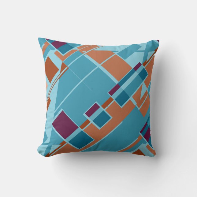 Rust Orange Teal Blue Burgundy Diagonal Design Throw Pillow (Front)