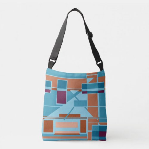 Rust Orange Teal Blue Burgundy Shapes Lines Crossbody Bag