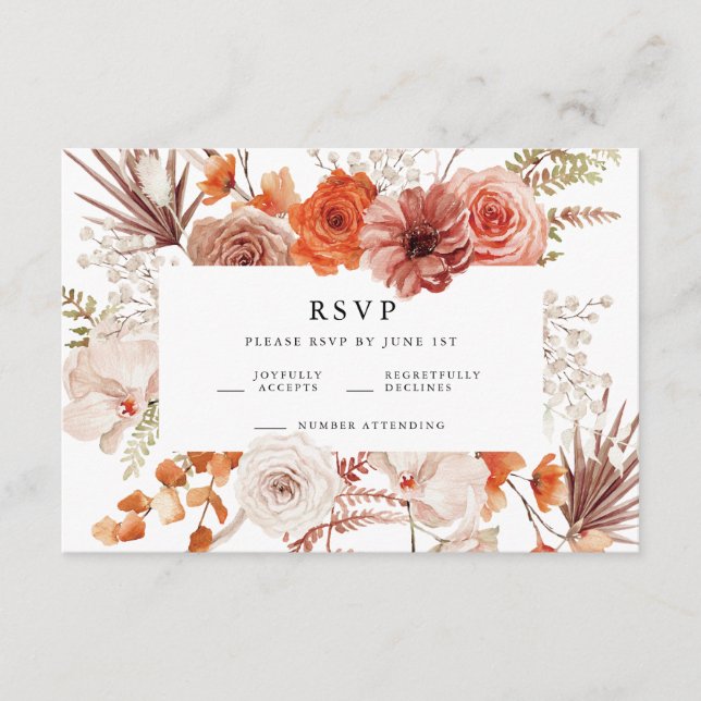 Rust Orange Terracotta Floral Wedding RSVP Enclosure Card (Front)