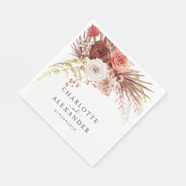 Rust Orange Terracotta Palmetto Leaves Wedding Napkins (Corner)