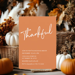 Rust Orange Thankful Thanksgiving Dinner Invitation