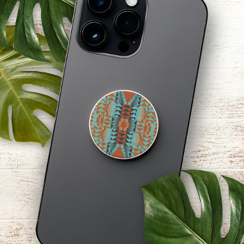 Rust Orange Turquoise Teal Blue Tribal Art Pattern Popsocket by All_In_Cute_Fun at Zazzle