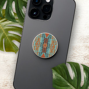 Rust Orange Turquoise Teal Blue Tribal Art Pattern PopSocket