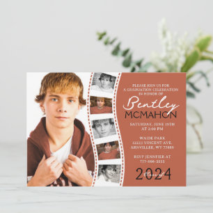 Rust Orange Unique Filmstrip 6 Photo Graduation In Invitation
