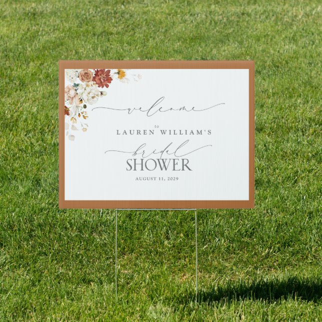 Rust Orange Watercolor Bridal Shower Welcome Sign (Insitu)