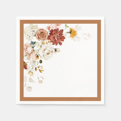 Rust Orange Watercolor Floral Bridal Shower Napkins