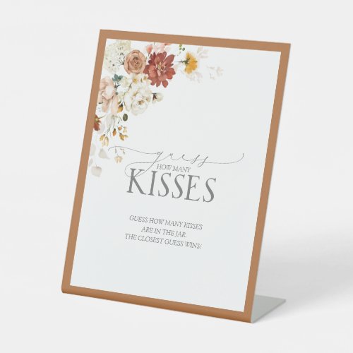 Rust Orange Watercolor Floral How Many Kisses Pedestal Sign