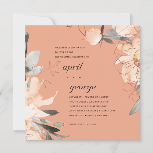 RUST ORANGE WATERCOLOR FLORAL WEDDING INVITE