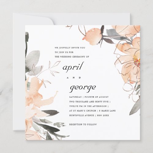 RUST ORANGE WATERCOLOR FLORAL WEDDING INVITE