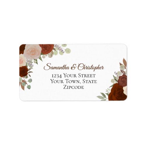 Rust Orange Watercolor Roses Chic Wedding Address Label