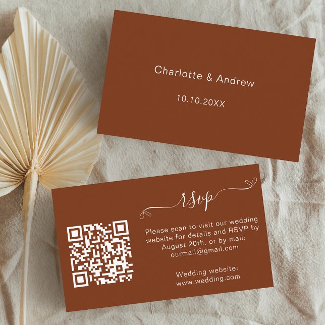 Rust orange wedding response website QR code RSVP Enclosure Card (Creator Uploaded)