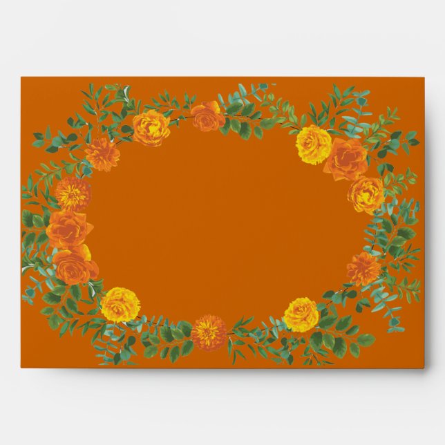Rust Orange Wedding Vintage Floral Envelope (Front)