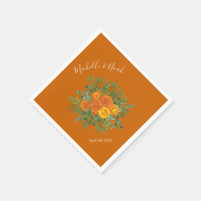 Rust Orange Wedding Vintage Floral Napkins (Corner)