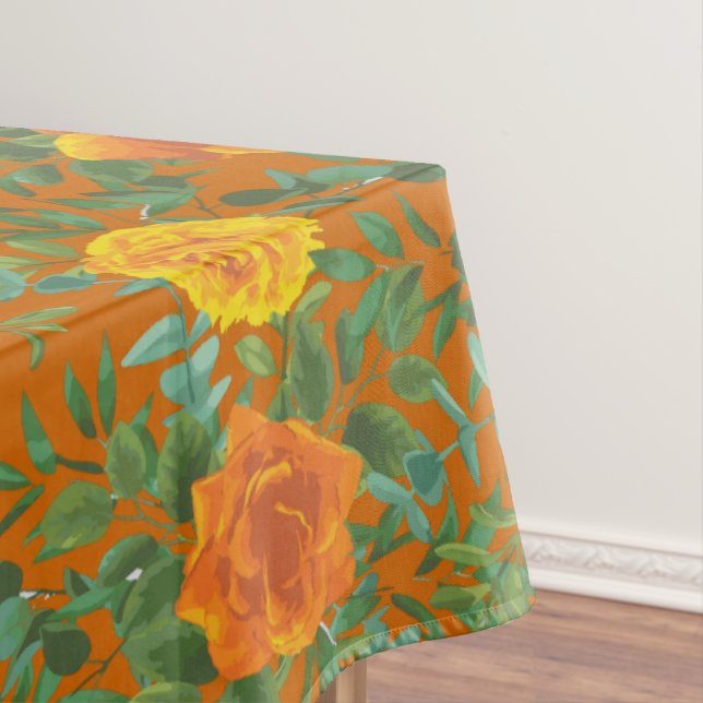 Rust Orange Wedding Vintage Floral Tablecloth (In Situ)
