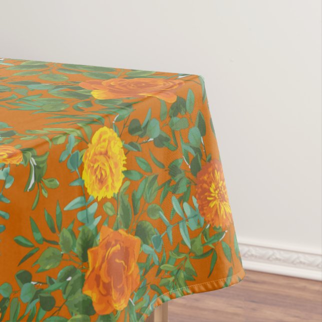 Rust Orange Wedding Vintage Floral Tablecloth (In Situ)
