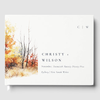 Rust Orange Yellow Autumn Fall Landscape Wedding Guest Book