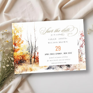 Rust Orange Yellow Autumn Fall Landscape Wedding Save The Date