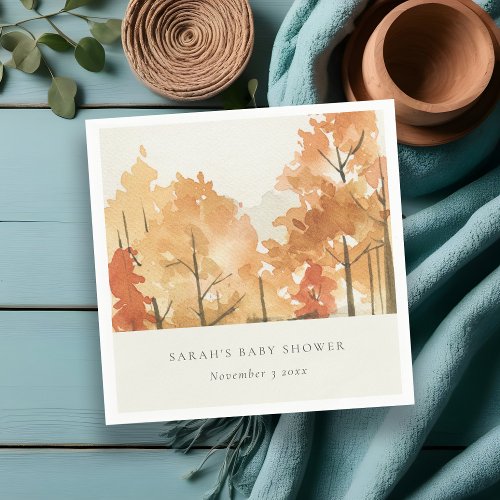 Rust Orange Yellow Autumn Fall Tree Baby Shower Napkins