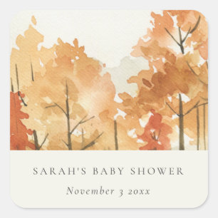 Rust Orange Yellow Autumn Fall Tree Baby Shower Square Sticker
