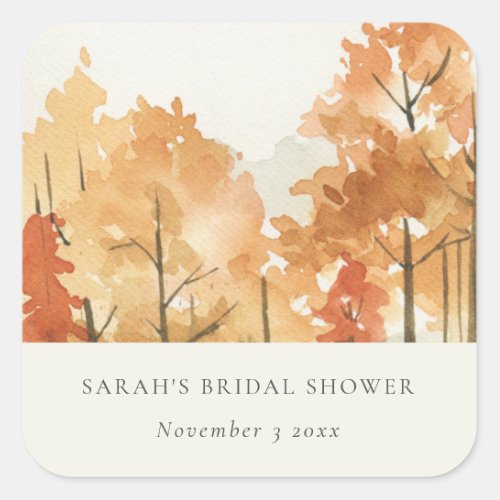 Rust Orange Yellow Autumn Fall Tree Bridal Shower Square Sticker