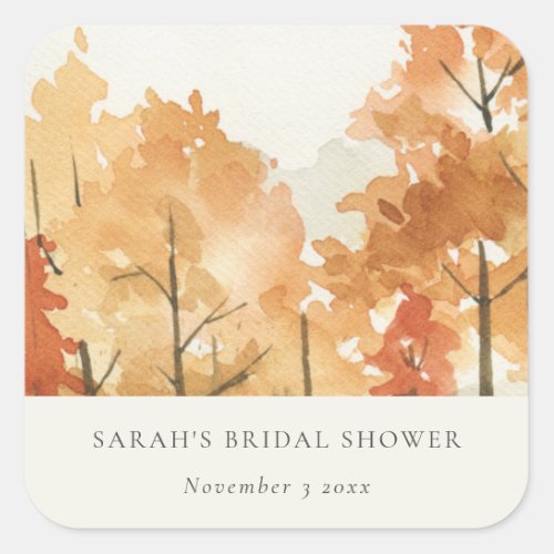 Rust Orange Yellow Autumn Fall Tree Bridal Shower Square Sticker