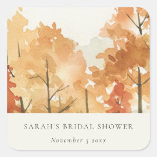 Rust Orange Yellow Autumn Fall Tree Bridal Shower Square Sticker