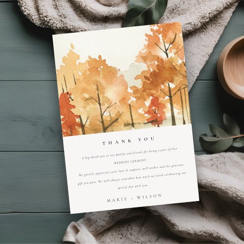 Rust Orange Yellow Autumn Fall Tree Wedding Thank You Card