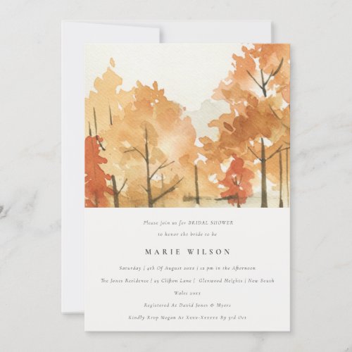 Rust Orange Yellow Autumn Fall Trees Bridal Shower Invitation