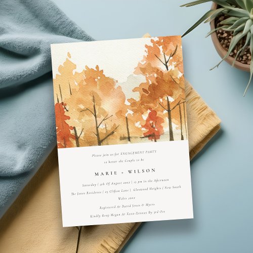 Rust Orange Yellow Autumn Fall Trees Engagement Invitation