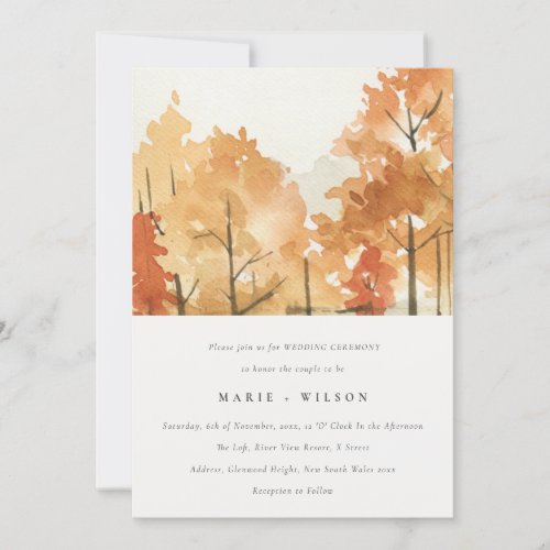 Rust Orange Yellow Autumn Fall Trees Wedding Invitation
