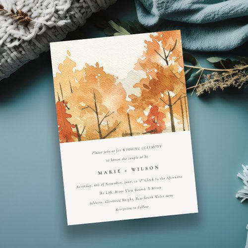 Rust Orange Yellow Autumn Fall Trees Wedding Invitation