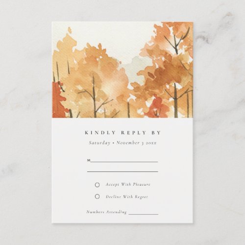 Rust Orange Yellow Autumn Fall Trees Wedding RSVP Enclosure Card