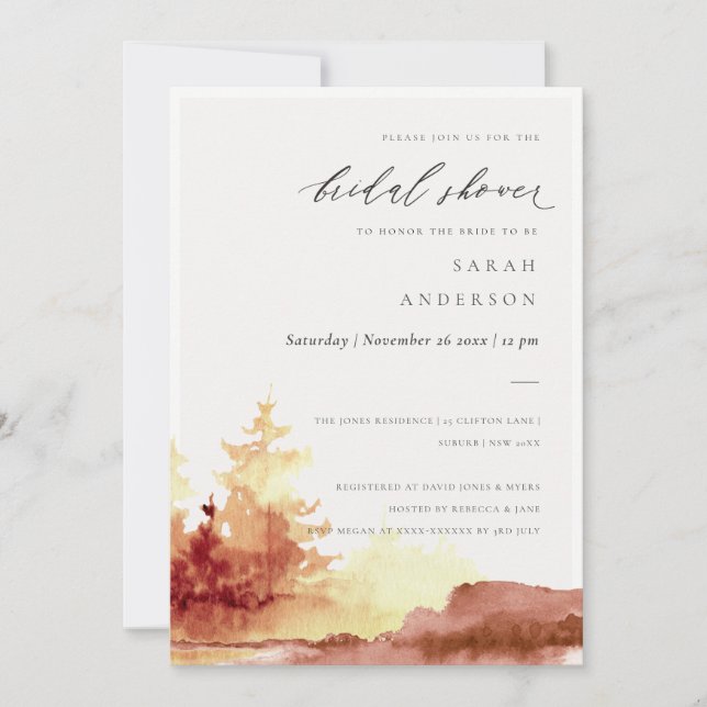 Rust Orange Yellow Fall Trees Bridal Shower Invite (Front)