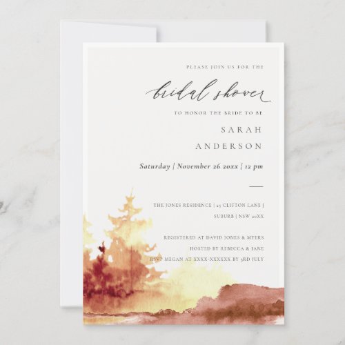 Rust Orange Yellow Fall Trees Bridal Shower Invite