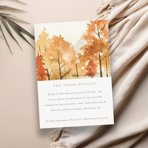 Rust Orange Yellow Fall Trees Wedding Details Enclosure Card