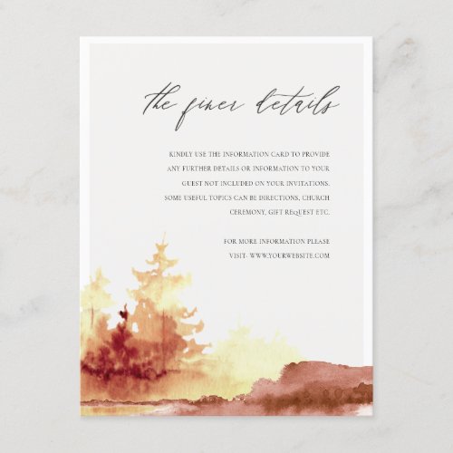 Rust Orange Yellow Fall Trees Wedding Details Enclosure Card