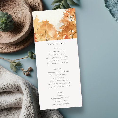 Rust Orange Yellow Fall Trees Wedding Menu Card