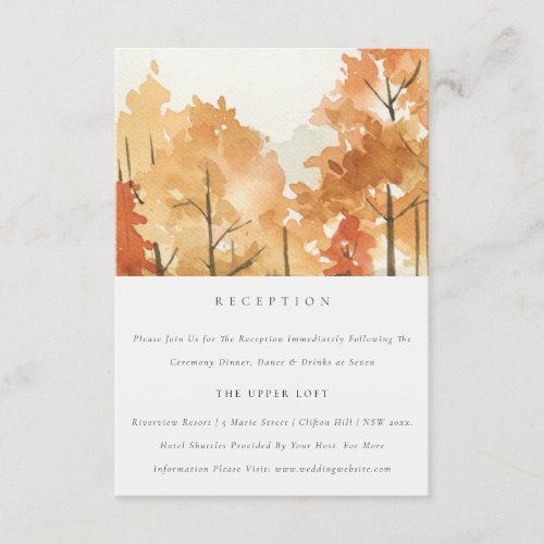 Rust Orange Yellow Fall Trees Wedding Reception Enclosure Card