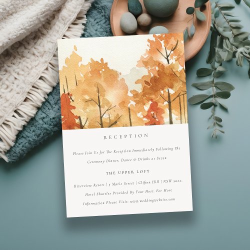 Rust Orange Yellow Fall Trees Wedding Reception Enclosure Card