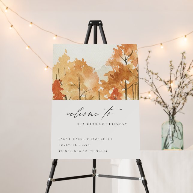 Rust Orange Yellow Fall Trees Wedding Welcome Foam Board (In Situ (Stand))