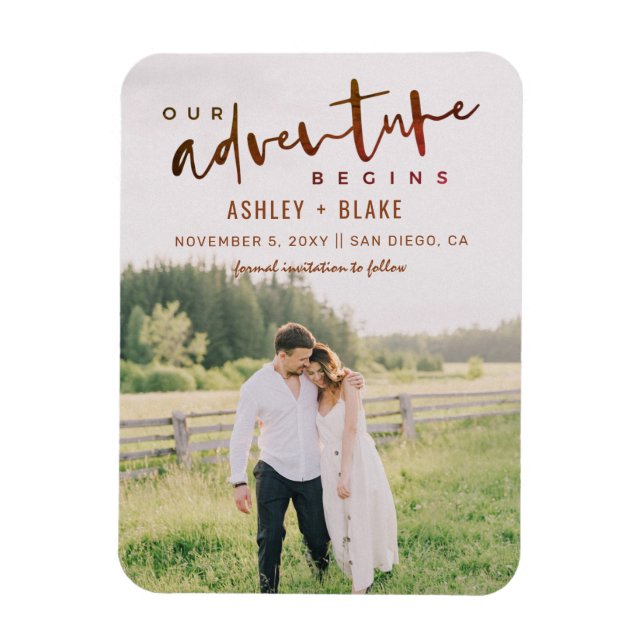 Rust Our Adventure Begins Photo Save the Date Magnet (Vertical)