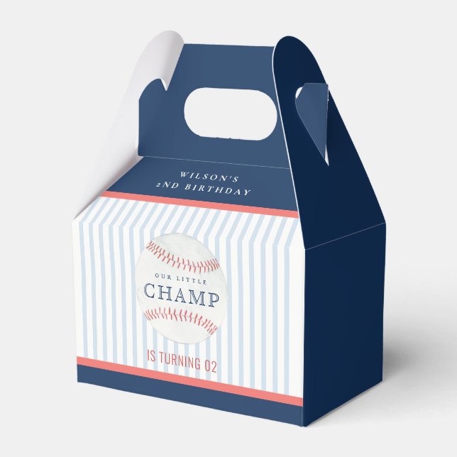 Rust Our Little Champ Baseball Any Age Birthday Favor Boxes (Front Side)