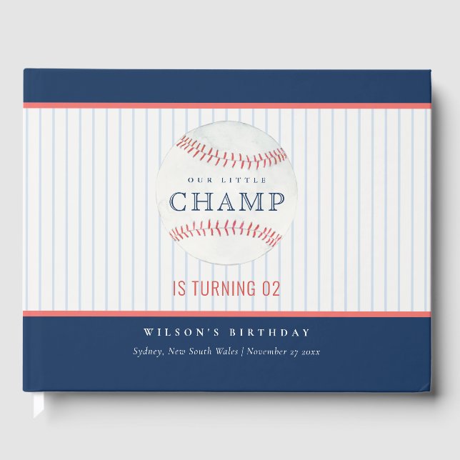 Rust Our Little Champ Baseball Any Age Birthday Guest Book (Front)