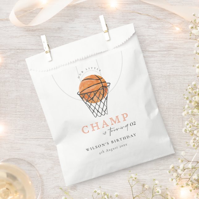 Rust Our Little Champ Basketball Any Age Birthday Favor Bag (Clipped)