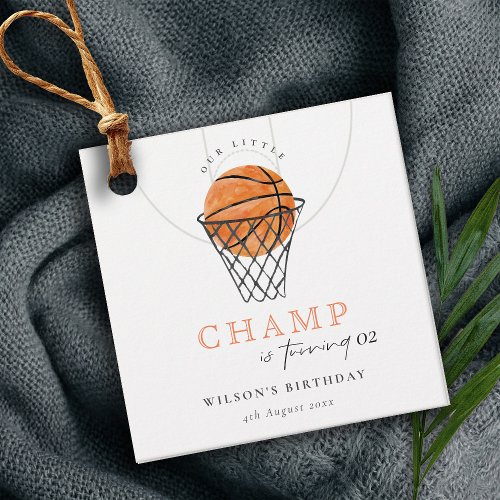 Rust Our Little Champ Basketball Any Age Birthday Favor Tags