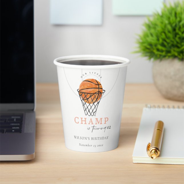 Rust Our Little Champ Basketball Any Age Birthday Paper Cups (Insitu)